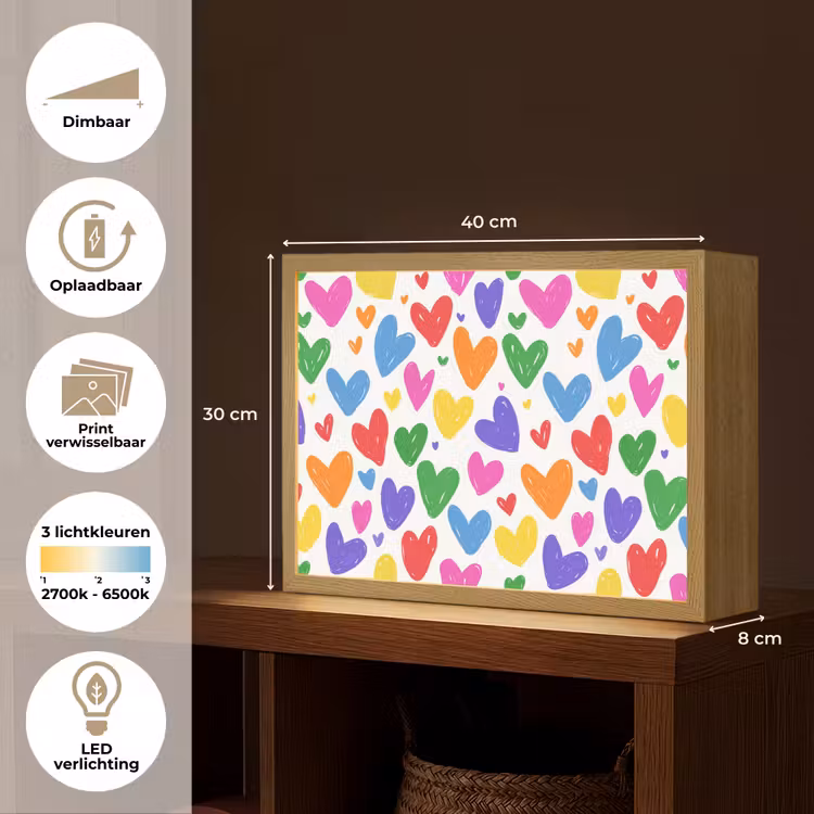 Hartjes - Patroon - Kleurrijk Light Box met batterij (Wandlamp kind) middel -USP_websiteoverzichtNL