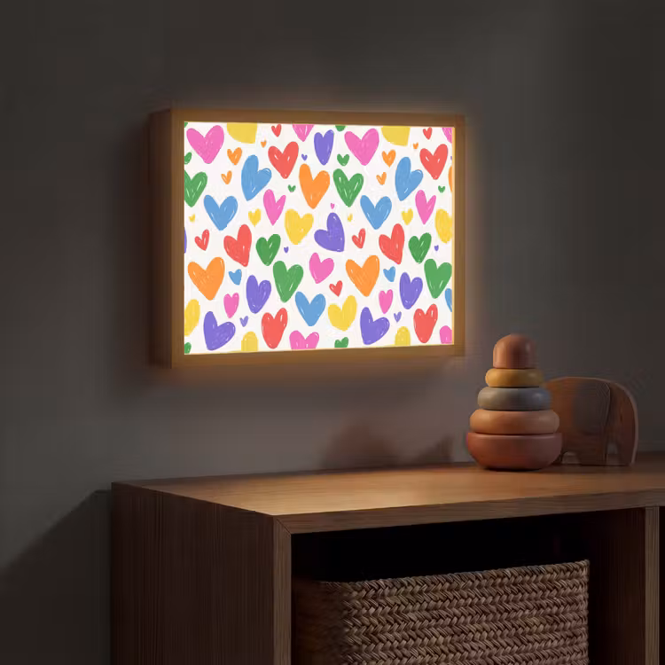 Hartjes - Patroon - Kleurrijk Light Box met batterij (Wandlamp kind) middel -sfeer5_kind