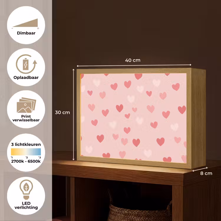 Hartjes - Patroon - Roze Light Box met batterij (Wandlamp kind) middel -USP_websiteoverzichtNL
