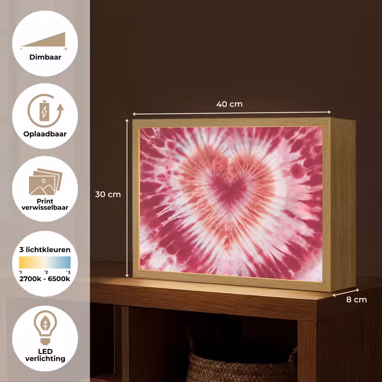 Hartvorm - Roze - Tie dye Light Box met batterij (Wandlamp kind) middel -USP_websiteoverzichtNL