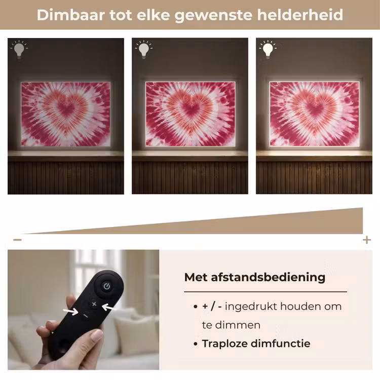 Hartvorm - Roze - Tie dye Light Box met batterij (Wandlamp kind) middel -USP_dimbaarNL