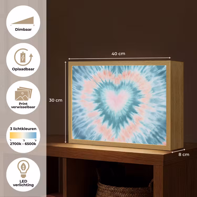 Hartvormig - Tie dye - Pasteltinten - Lichtgroen Light Box met batterij (Wandlamp kind) middel -USP_websiteoverzichtNL