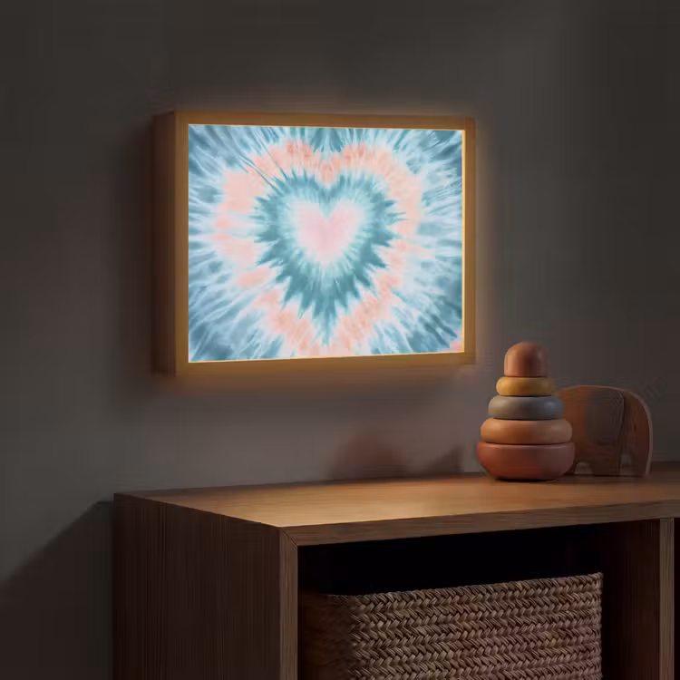 Hartvormig - Tie dye - Pasteltinten - Lichtgroen Light Box met batterij (Wandlamp kind) middel -sfeer5_kind