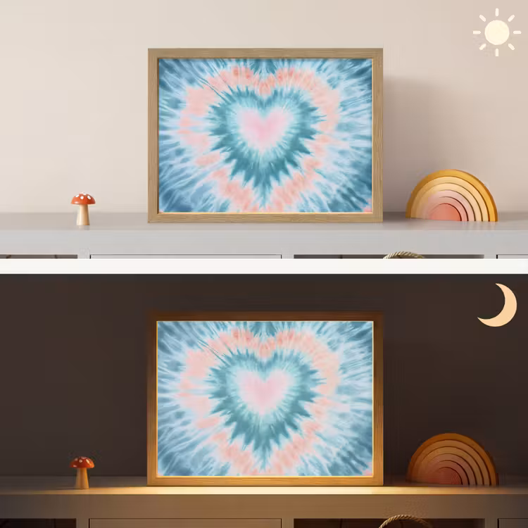 Hartvormig - Tie dye - Pasteltinten - Lichtgroen Light Box met batterij (Wandlamp kind) middel -sfeer3_kind