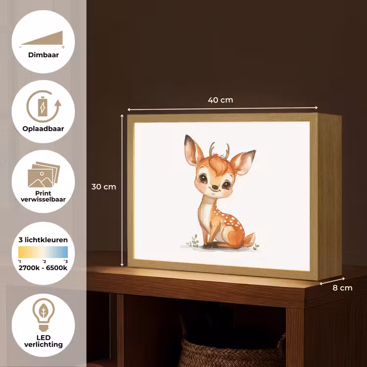 Hert - Baby - Dieren Light Box met batterij (Wandlamp kind) middel -USP_websiteoverzichtNL