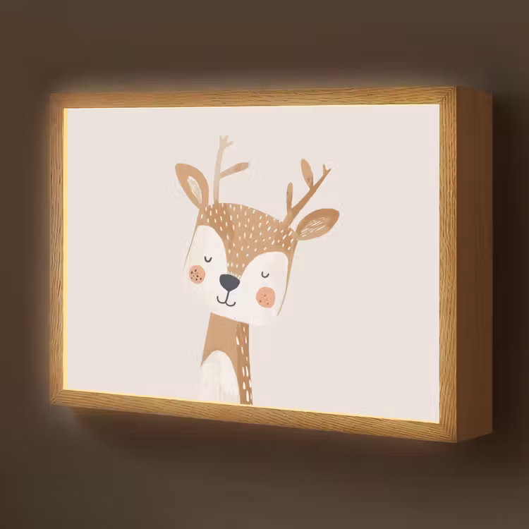 Hert - Bosdieren - Beige Light Box met batterij (Wandlamp kind) middel -z3d_website