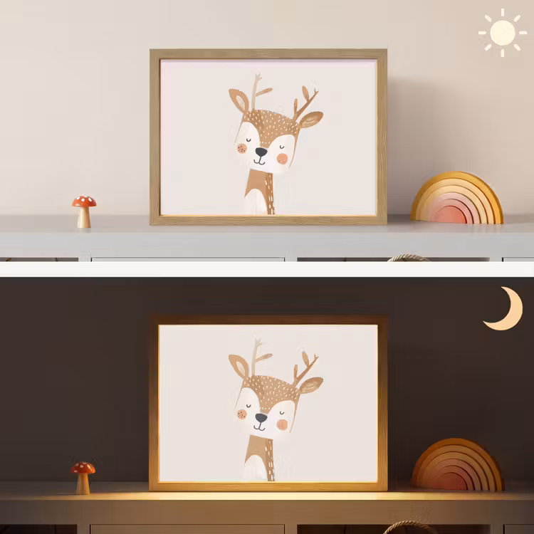 Hert - Bosdieren - Beige Light Box met batterij (Wandlamp kind) middel -sfeer3_kind