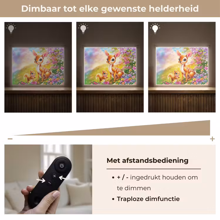 Hertje - Eekhoorn - Bloemenveld - Kleurrijk Light Box met batterij (Wandlamp kind) middel -USP_dimbaarNL