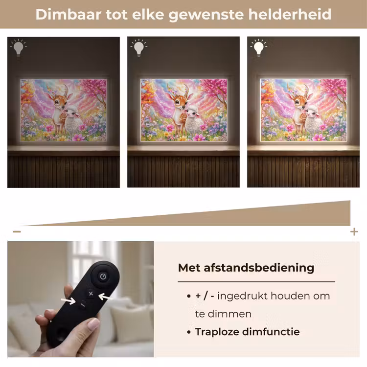 Hertje - Lammetje - Bloemen - Pastel Light Box met batterij (Wandlamp kind) middel -USP_dimbaarNL