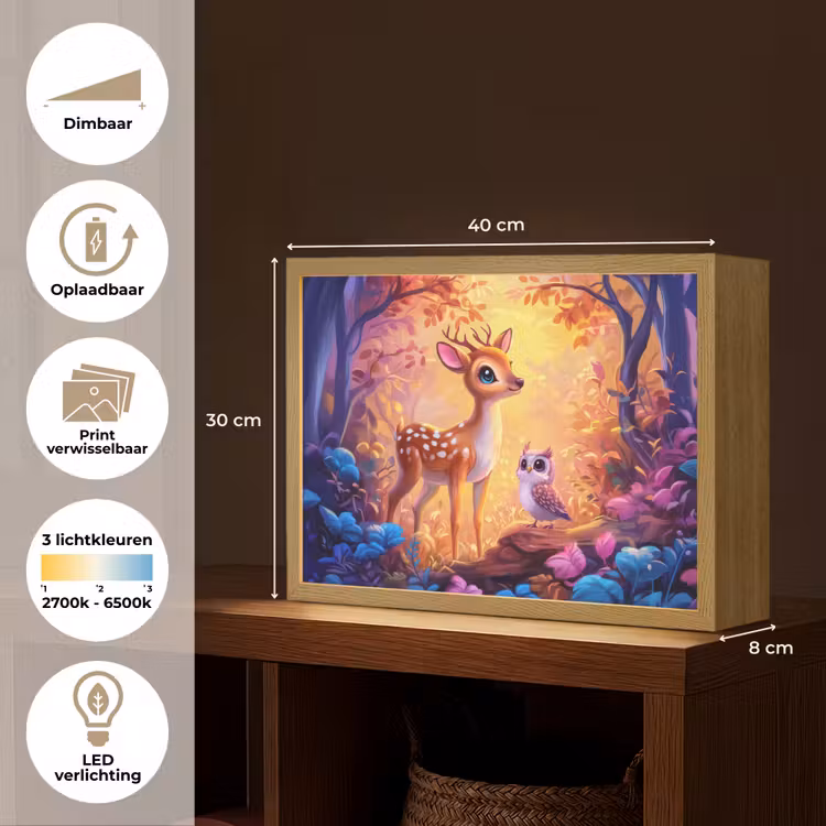 Hertje - Uil - Fantasie - Bos Light Box met batterij (Wandlamp kind) middel -USP_websiteoverzichtNL
