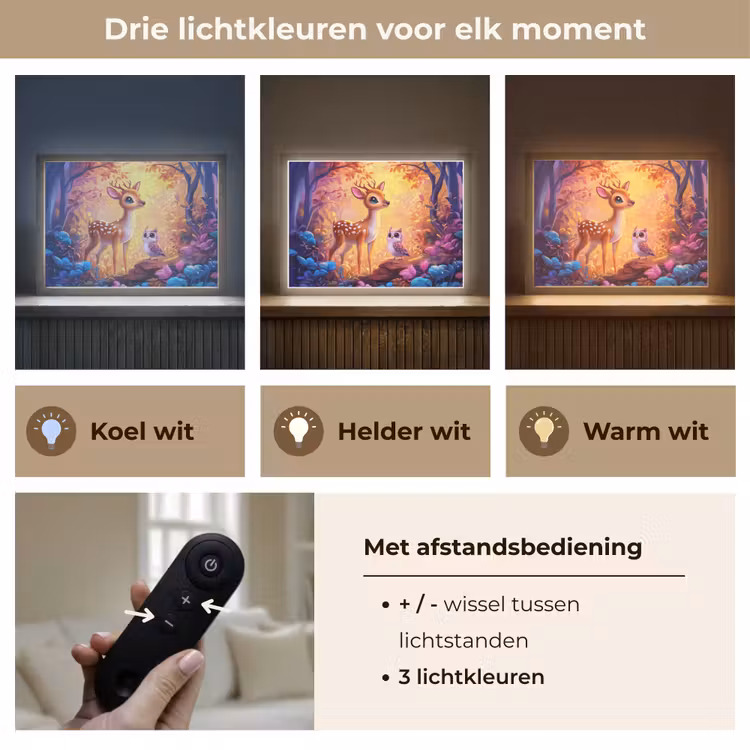Hertje - Uil - Fantasie - Bos Light Box met batterij (Wandlamp kind) middel -USP_lichtkleurNL