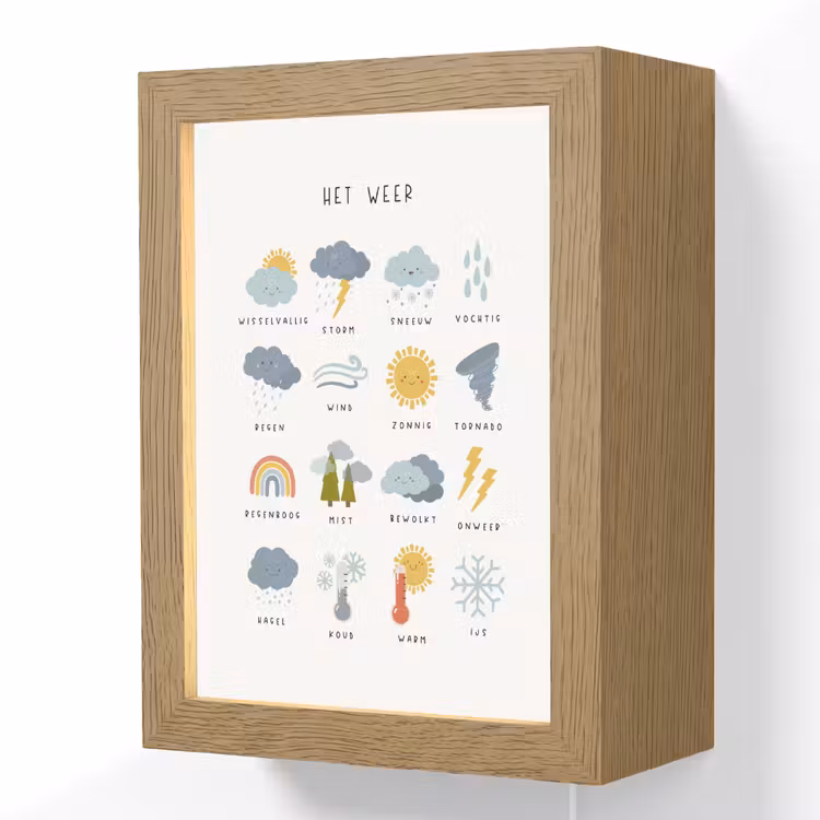 Het weer - Leren voor kinderen - Educatief - Regenboog - Zon Light Box met kabel (Wandlamp kind) klein -3d