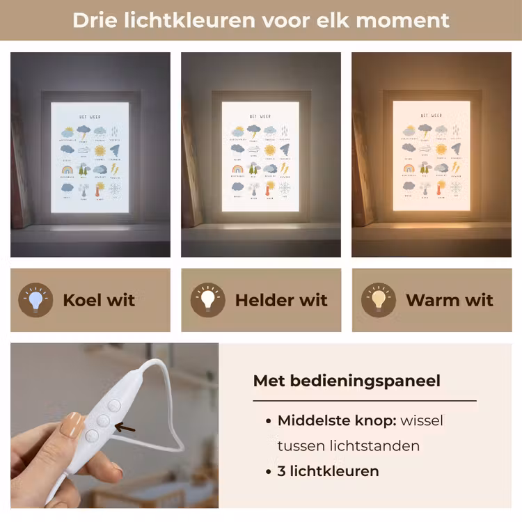 Het weer - Leren voor kinderen - Educatief - Regenboog - Zon Light Box met kabel (Wandlamp kind) klein -USP_lichtkleurNL