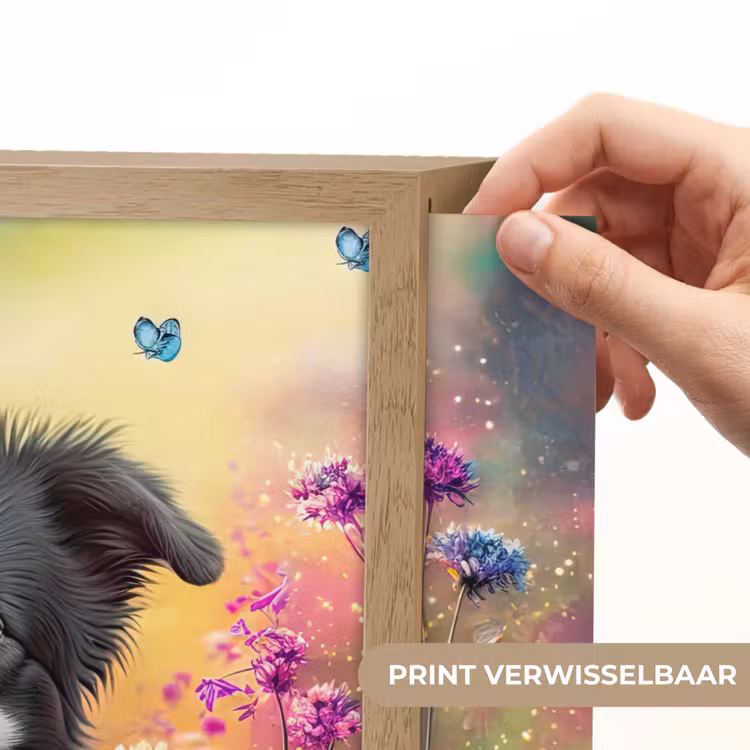 Hond - Bloemen - Natuur - Puppy - Bordercollie Light Box met batterij (Wandlamp kind) middel -USP_websiteprintNL
