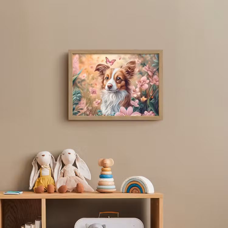 Hond - Bloemen - Roze Light Box met batterij (Wandlamp kind) middel -sfeer2_kind