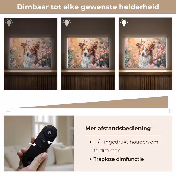 Hond - Bloemen - Roze Light Box met batterij (Wandlamp kind) middel -USP_dimbaarNL