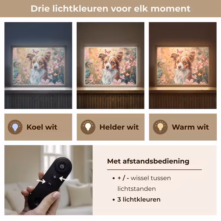 Hond - Bloemen - Roze Light Box met batterij (Wandlamp kind) middel -USP_lichtkleurNL