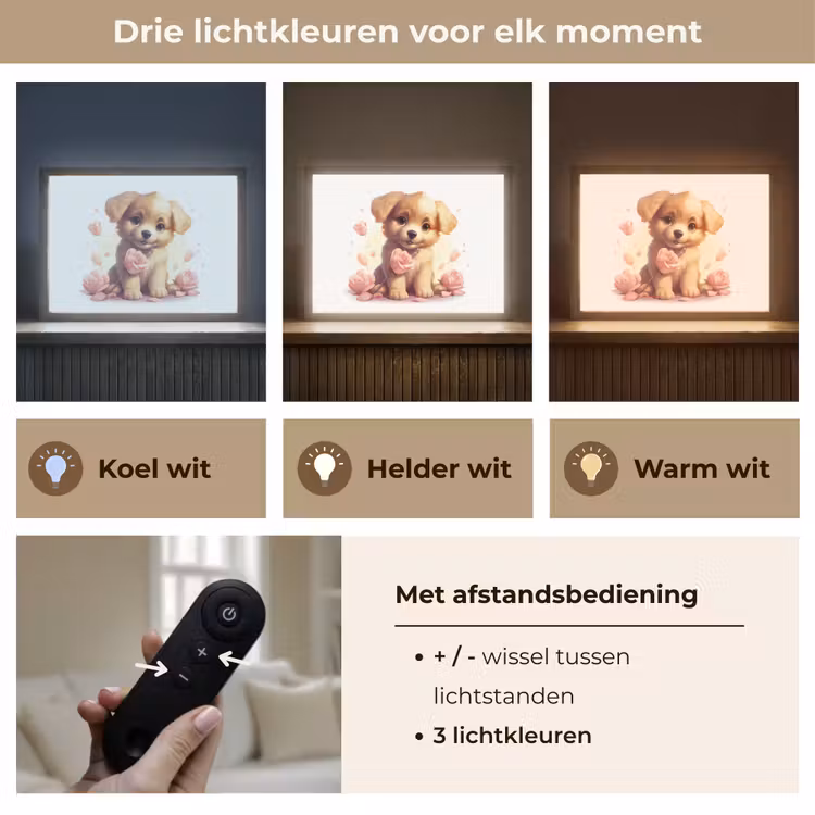 Hond - Bloemen - Roze - Meisjes - Kind Light Box met batterij (Wandlamp kind) middel -USP_lichtkleurNL