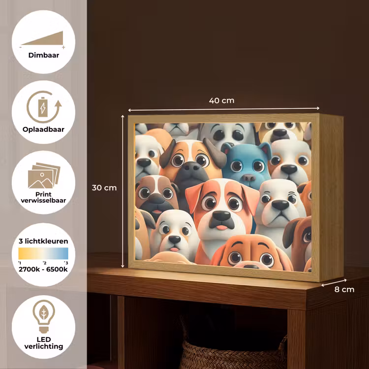 Hond - Dieren - Patronen - Bruin - Meiden - Jongens Light Box met batterij (Wandlamp kind) middel -USP_websiteoverzichtNL