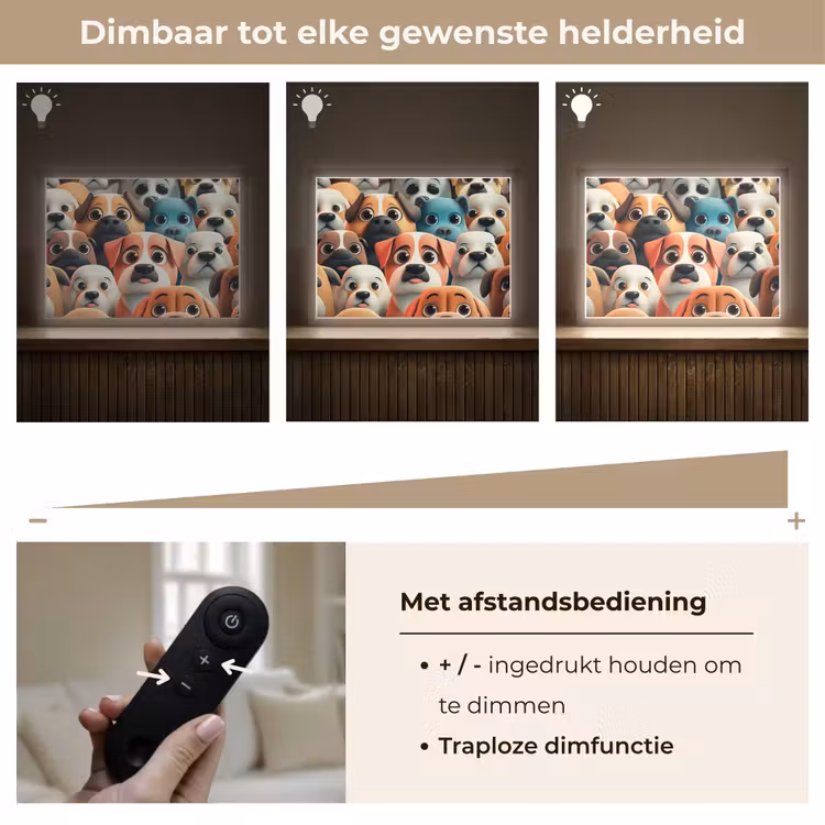 Hond - Dieren - Patronen - Bruin - Meiden - Jongens Light Box met batterij (Wandlamp kind) middel -USP_dimbaarNL