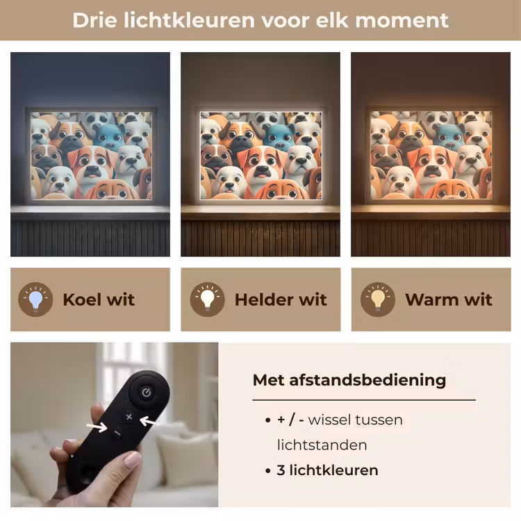 Hond - Dieren - Patronen - Bruin - Meiden - Jongens Light Box met batterij (Wandlamp kind) middel -USP_lichtkleurNL