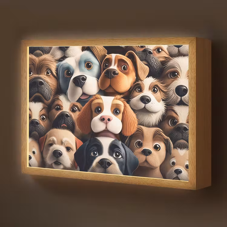 Hond - Patronen - Dieren - Bruin - Meisje - Jongen Light Box met batterij (Wandlamp kind) middel -z3d_website