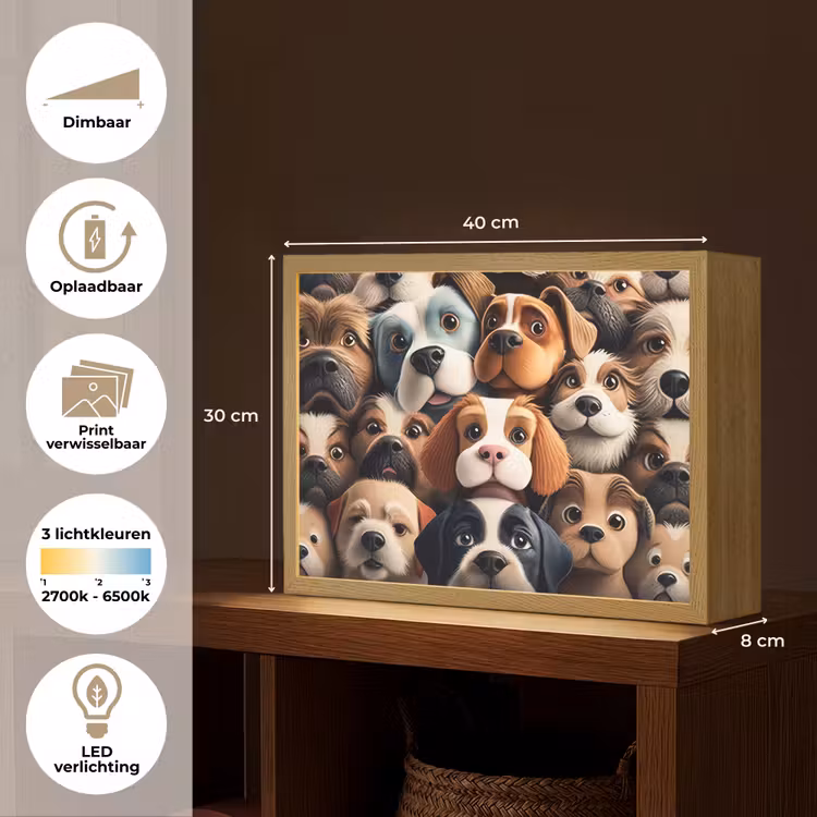 Hond - Patronen - Dieren - Bruin - Meisje - Jongen Light Box met batterij (Wandlamp kind) middel -USP_websiteoverzichtNL