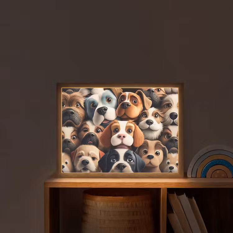 Hond - Patronen - Dieren - Bruin - Meisje - Jongen Light Box met batterij (Wandlamp kind) middel -sfeer1_kind