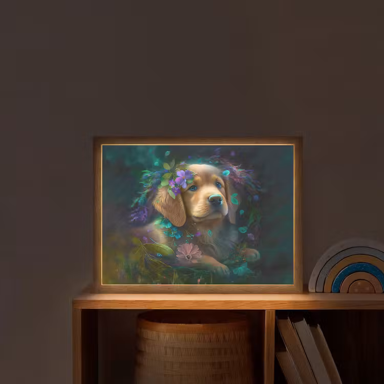 Hond - Puppy - Bloemen - Natuur - Golden retriever Light Box met batterij (Wandlamp kind) middel -sfeer1_kind