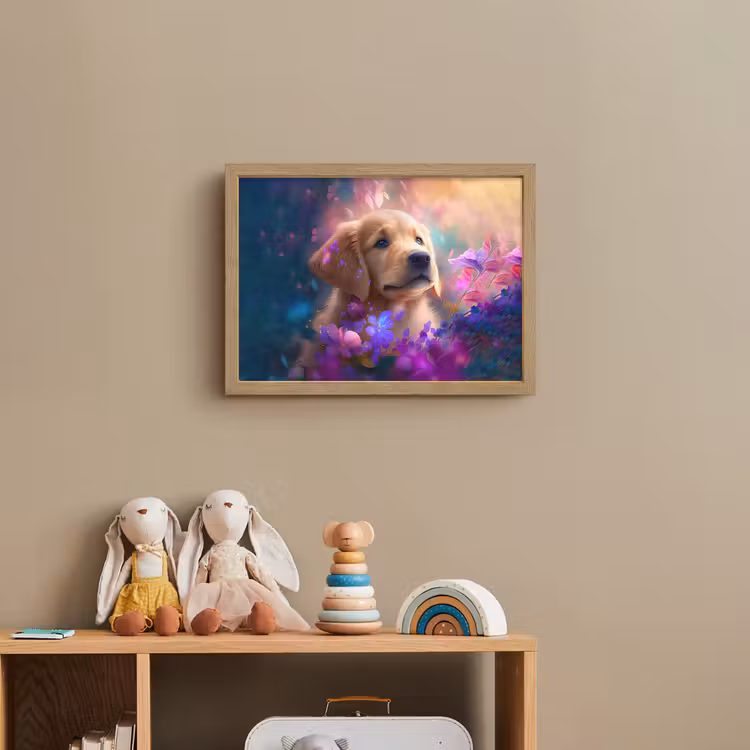 Hond - Puppy - Zon - Bloemen - Golden retriever Light Box met batterij (Wandlamp kind) middel -sfeer2_kind