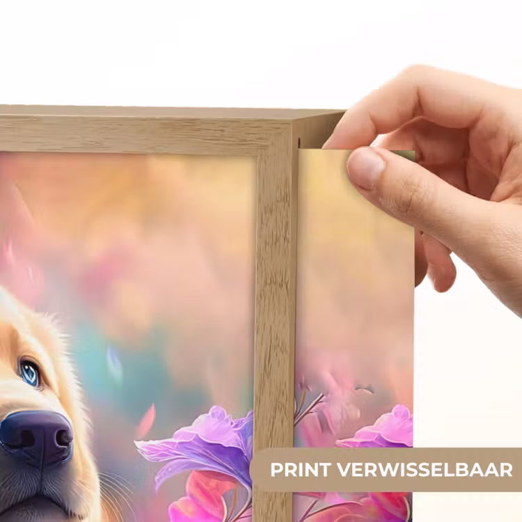 Hond - Puppy - Zon - Bloemen - Golden retriever Light Box met batterij (Wandlamp kind) middel -USP_websiteprintNL