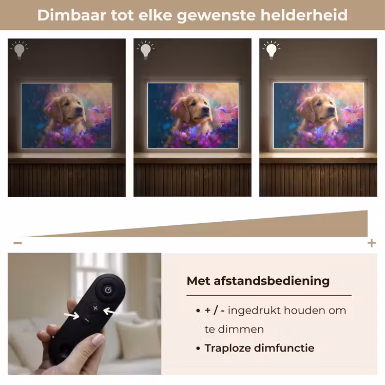 Hond - Puppy - Zon - Bloemen - Golden retriever Light Box met batterij (Wandlamp kind) middel -USP_dimbaarNL