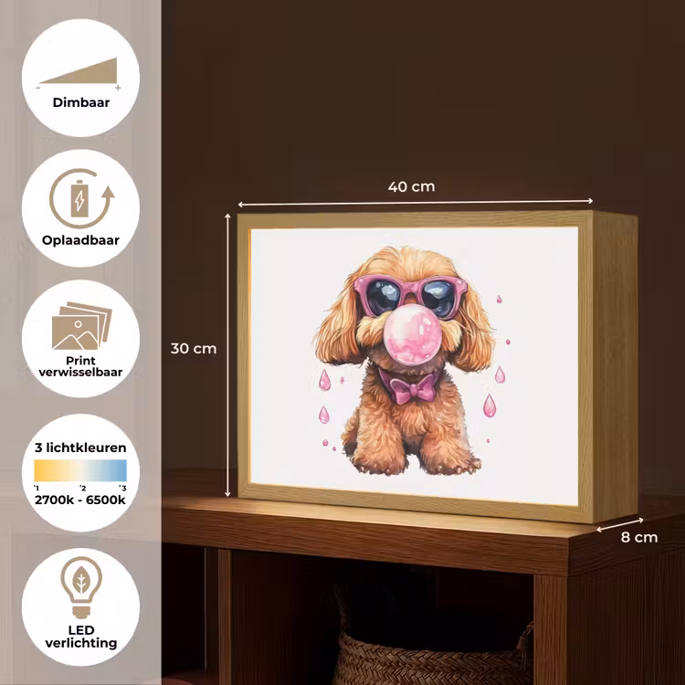 Hond - Roze - Kauwgom Light Box met batterij (Wandlamp kind) middel -USP_websiteoverzichtNL