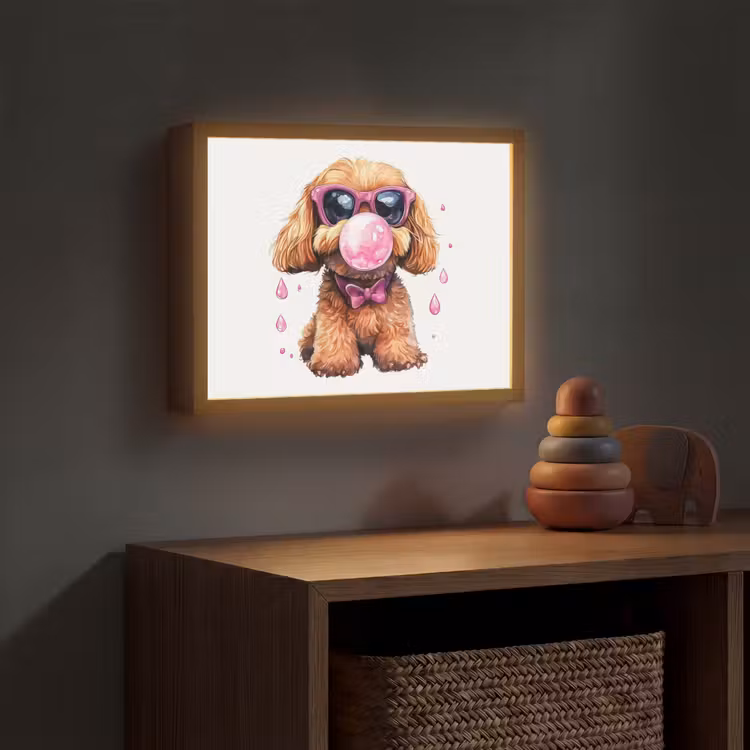 Hond - Roze - Kauwgom Light Box met batterij (Wandlamp kind) middel -sfeer5_kind
