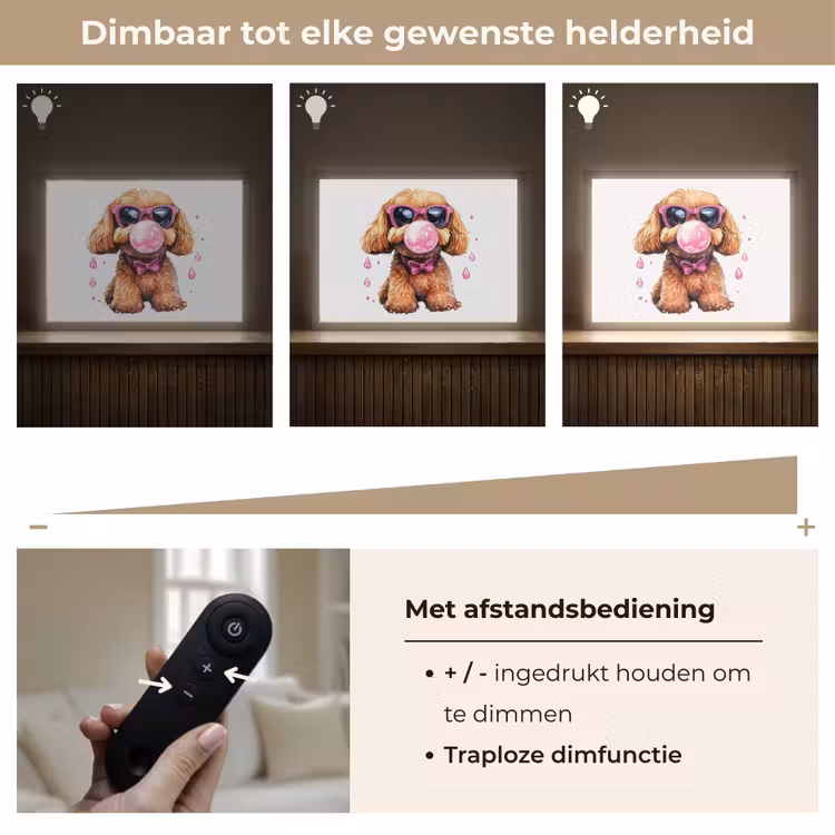 Hond - Roze - Kauwgom Light Box met batterij (Wandlamp kind) middel -USP_dimbaarNL