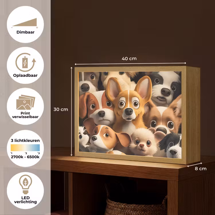 Honden - Dieren - Bruin - Zwart - Patronen - Kind Light Box met batterij (Wandlamp kind) middel -USP_websiteoverzichtNL