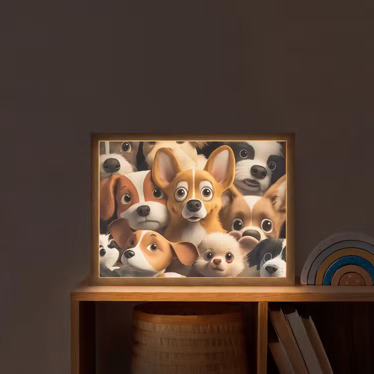 Honden - Dieren - Bruin - Zwart - Patronen - Kind Light Box met batterij (Wandlamp kind) middel -sfeer1_kind