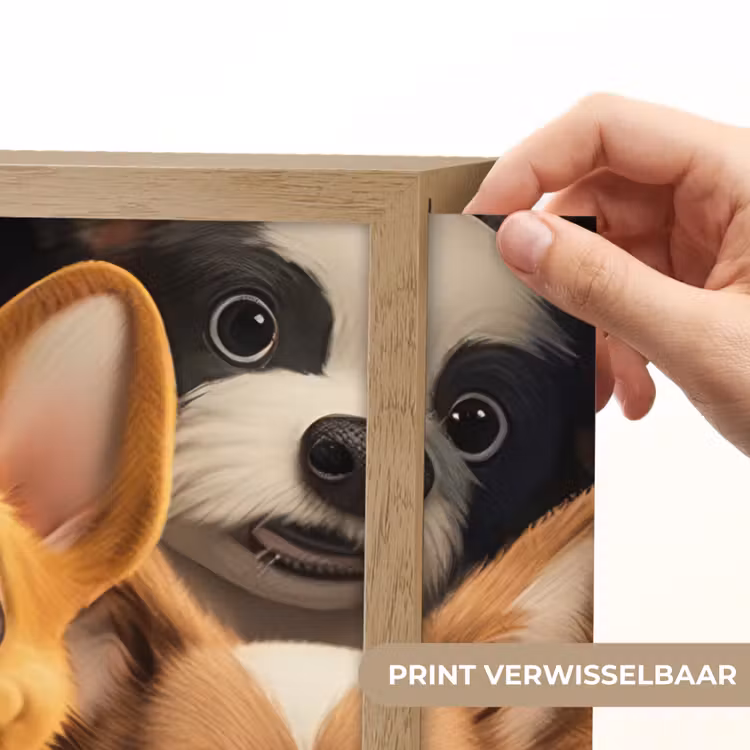 Honden - Dieren - Bruin - Zwart - Patronen - Kind Light Box met batterij (Wandlamp kind) middel -USP_websiteprintNL