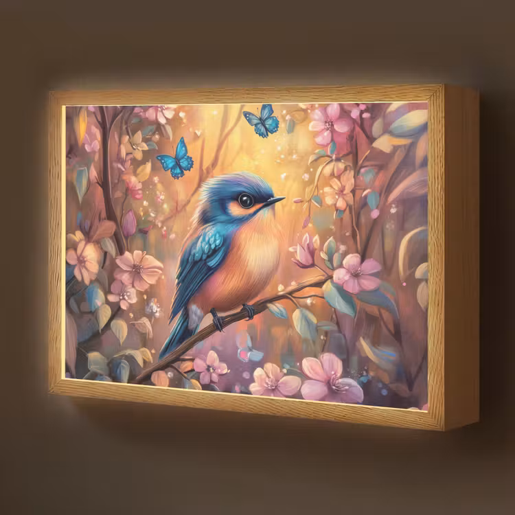 IJsvogel - Sprookjesbos - Roze - Bloemen Light Box met batterij (Wandlamp kind) middel -z3d_website