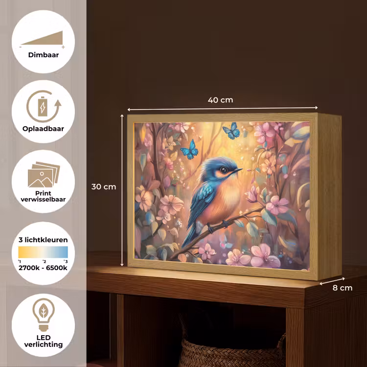 IJsvogel - Sprookjesbos - Roze - Bloemen Light Box met batterij (Wandlamp kind) middel -USP_websiteoverzichtNL