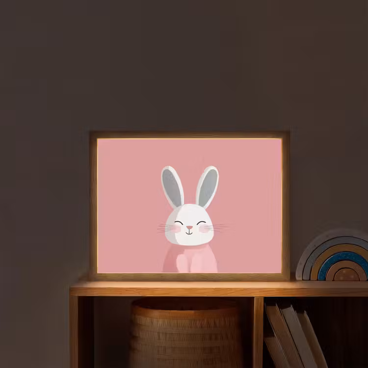 Illustratie - Konijn - Roze - Minimalistisch Light Box met batterij (Wandlamp kind) middel -sfeer1_kind