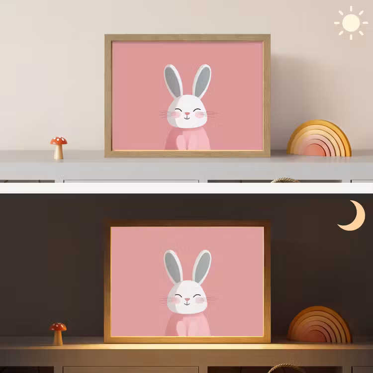Illustratie - Konijn - Roze - Minimalistisch Light Box met batterij (Wandlamp kind) middel -sfeer3_kind