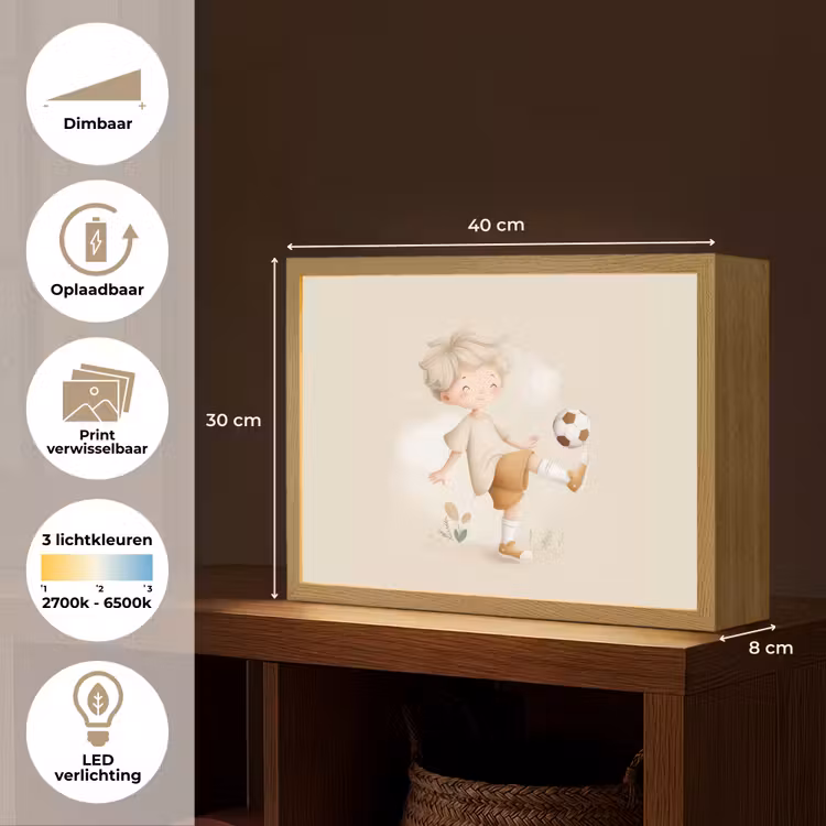 Jongen - Beige - Minimalistisch - Voetbal Light Box met batterij (Wandlamp kind) middel -USP_websiteoverzichtNL