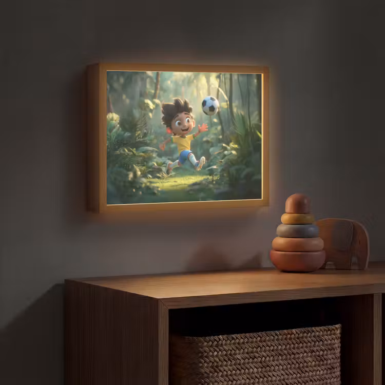 Jongen - Voetbal - Bos Light Box met batterij (Wandlamp kind) middel -sfeer5_kind