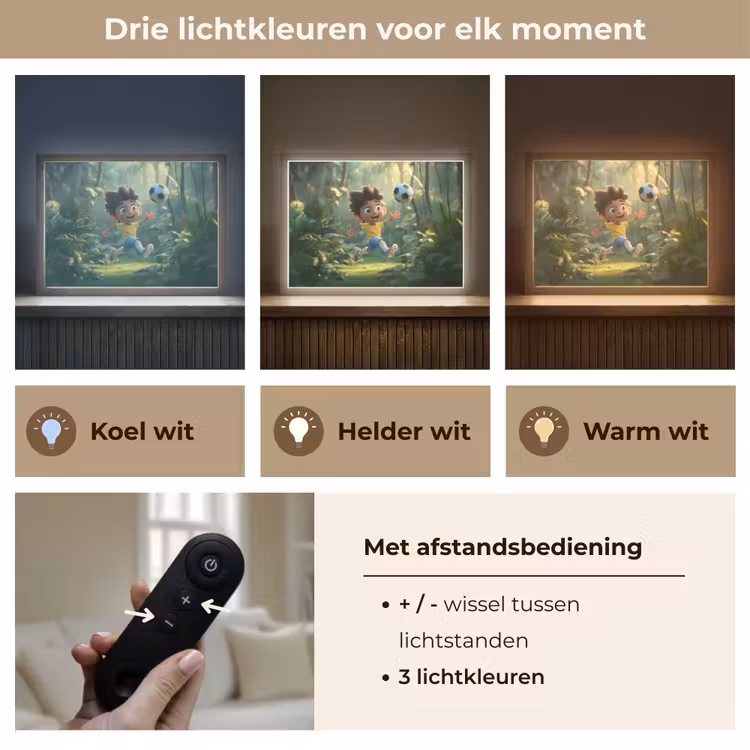 Jongen - Voetbal - Bos Light Box met batterij (Wandlamp kind) middel -USP_lichtkleurNL