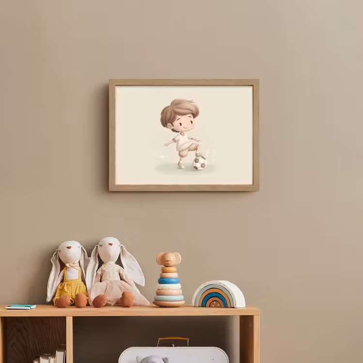 Jongen - Voetbal - Bruin - Minimalistisch Light Box met batterij (Wandlamp kind) middel -sfeer2_kind