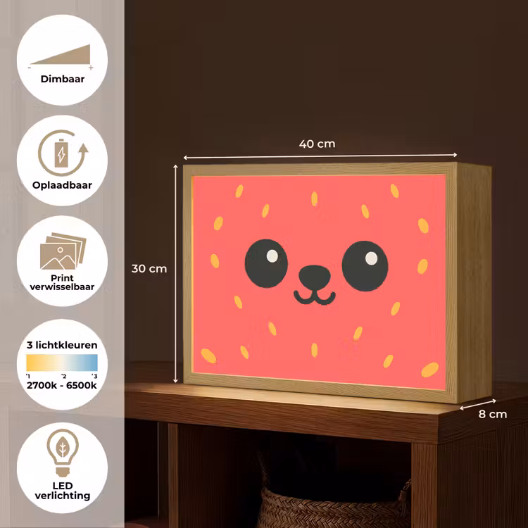 Kat - Aardbei - Cartoon Light Box met batterij (Wandlamp kind) middel -USP_websiteoverzichtNL