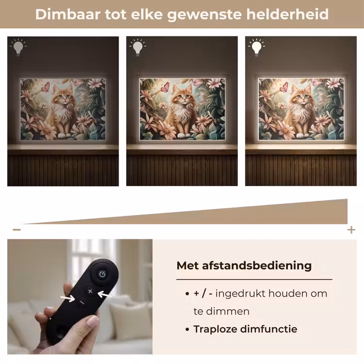 Kat - Bloemen - Vlinders - Roze Light Box met batterij (Wandlamp kind) middel -USP_dimbaarNL