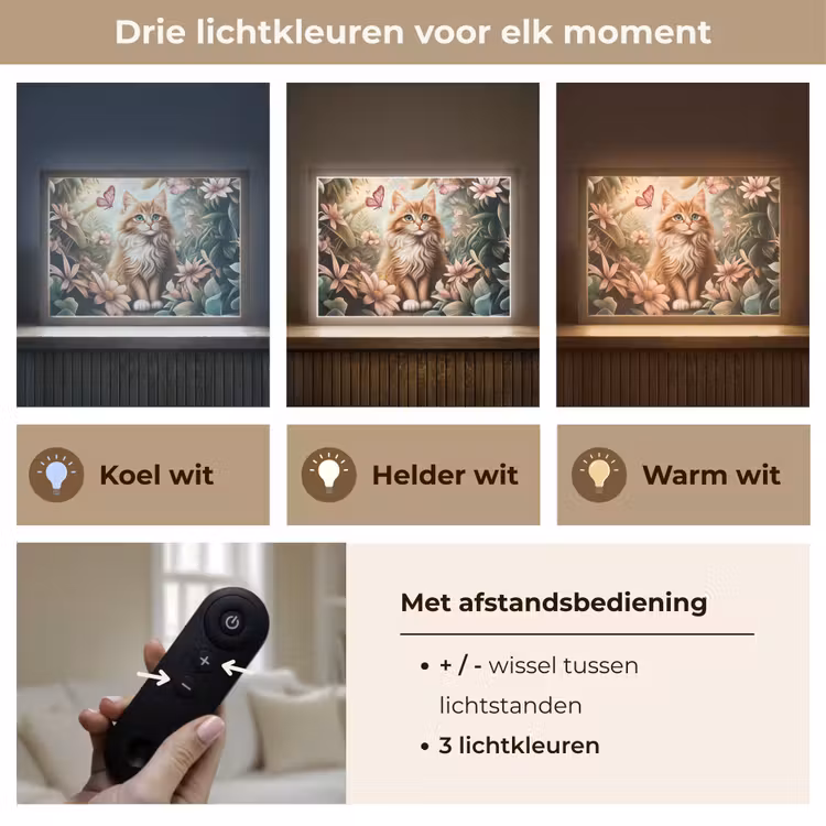 Kat - Bloemen - Vlinders - Roze Light Box met batterij (Wandlamp kind) middel -USP_lichtkleurNL