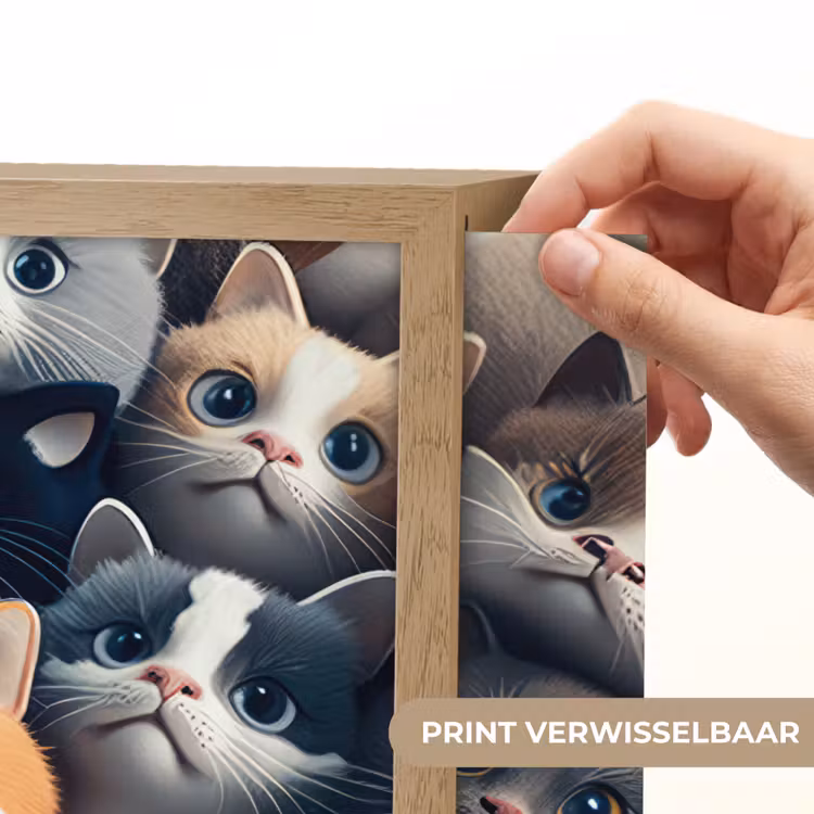 Kat - Dieren - Poes - Grijs - Patronen - Kind Light Box met batterij (Wandlamp kind) middel -USP_websiteprintNL